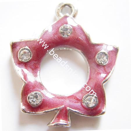 Alloy pendant component,enamel charm with rhinestone,nickel free,20x20mm,hole:about 2mm,