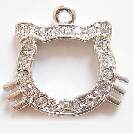 Alloy pendant component,with rhinestone,nickel free,22x18mm,inside diameter:12x10mm,