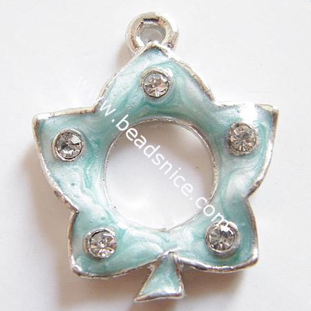 Alloy pendant component,enamel charm with rhinestone,nickel free,20x20mm,hole:about 2mm,