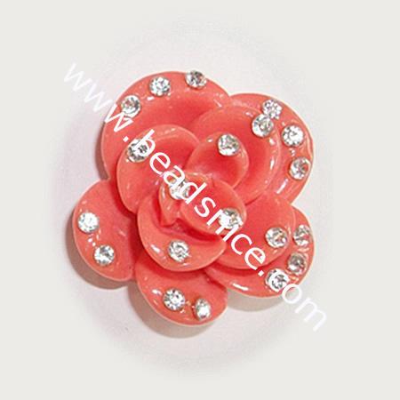 Resin cabochons/Petaline,with rhinestone,15mm,costume & headwear accessory,flower,