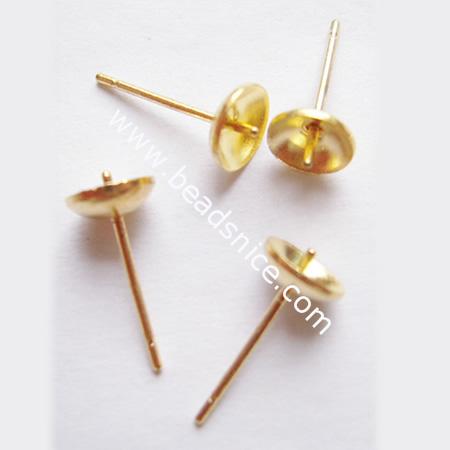 Brass ear stud component, 6mm, nickel free,lead safe,