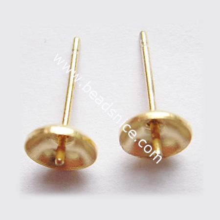 Brass ear stud component, 4mm, nickel free,lead safe,