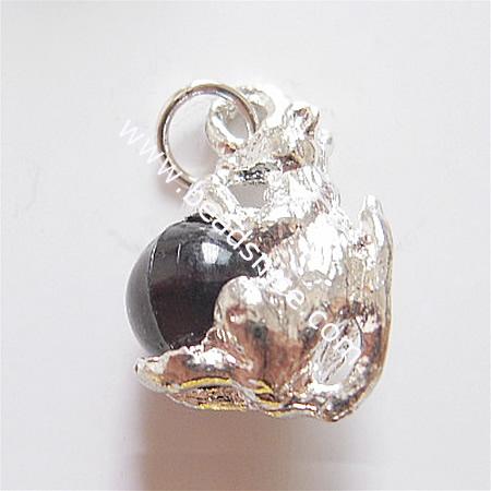 Jewelry alloy pendant with plastic bead,19x14x7.5mm,hole about 4.5mm,nickel free,