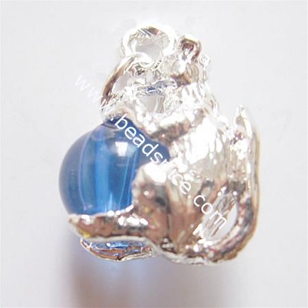 Jewelry alloy pendant with plastic bead,19x14x7.5mm,hole about 4.5mm,nickel free,