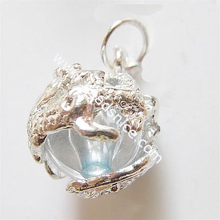 Pendant with plastic bead,alloy,15x12mm,hole:about 4.5mm,nickel free,