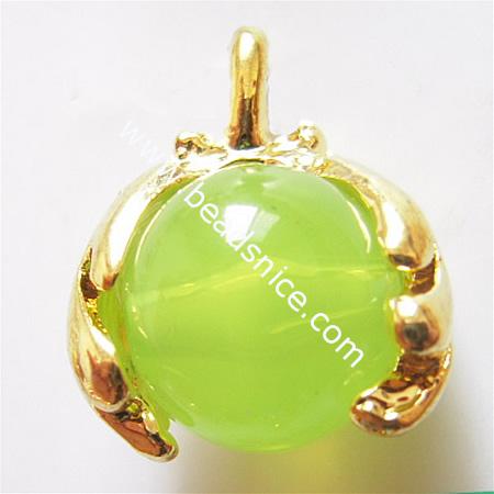 Jewelry metal alloy pendant with plastic bead,20x16x12mm,hole:about 3mm,nickel free,