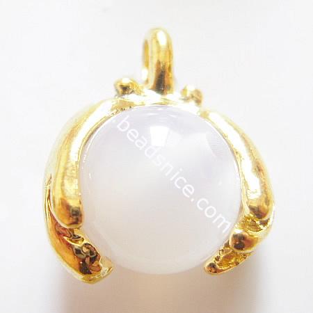 Jewelry metal alloy pendant with plastic bead,20x16x12mm,hole:about 3mm,nickel free,