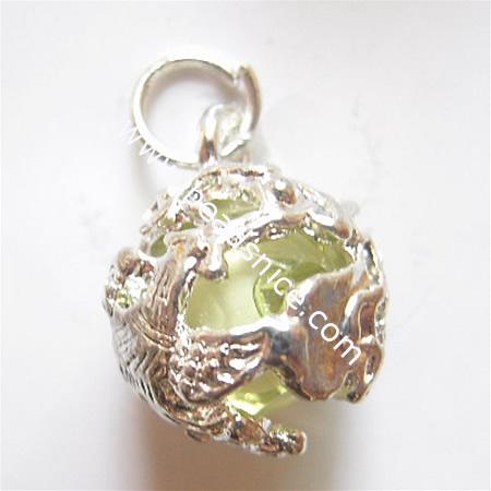 Jewelry pendant with plastic bead,alloy,15x12mm,hole:about 4.5mm,nickel free,