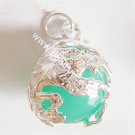 Jewelry alloy pendant with plastic bead,22x17mm,nickel free ,lead safe,hole:about 4.5mm,