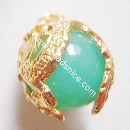 Jewelry alloy pendant with plastic bead,22x17mm, hole:about 4.5mm,