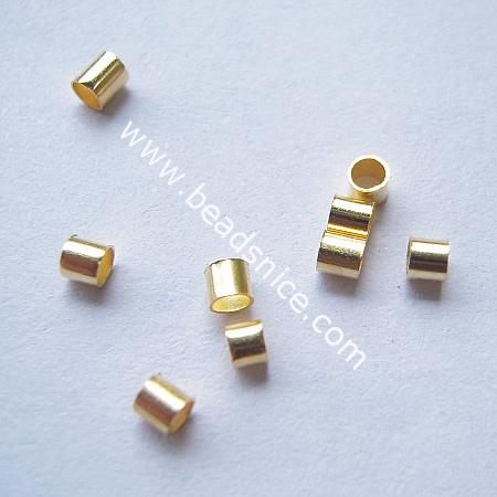 Jewelry crimp beads, brass, cut tube, 2.0mm, hole:about 1.5mm,lead safe,nickel free,