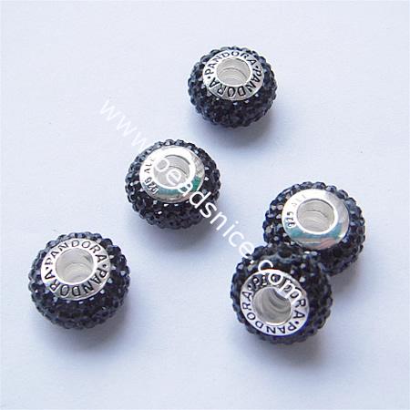 European beads style with Czechish Rhinestone,925 Sterling Silver,  ,8.5mmx13.5mm,hole:about 4.5mm,flat round,
