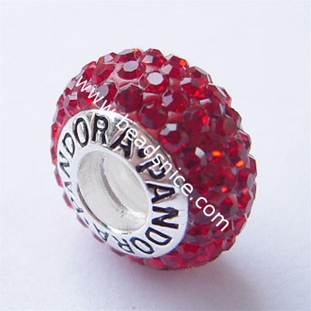 European beads style with Czechish Rhinestone,925 Sterling Silver,  ,8.5mmx13.5mm,hole:about 4.5mm,flat round,