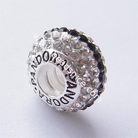European style beads with Czechish Rhinestone,925 Sterling Silver, ,flat round,8.5mmx13.5mm,hole:about 4.5mm,