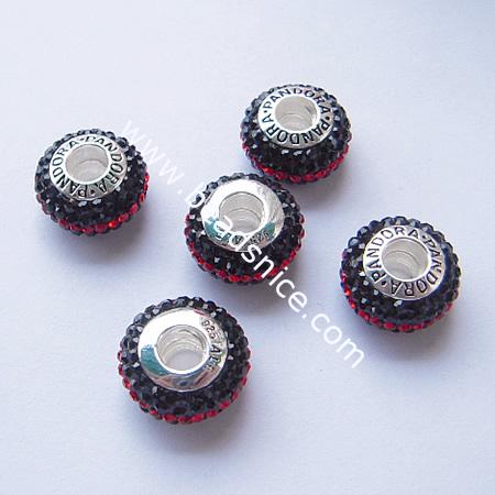 European style beads with Czechish Rhinestone,925 Sterling Silver, ,flat round,8.5mmx13.5mm,hole:about 4.5mm,