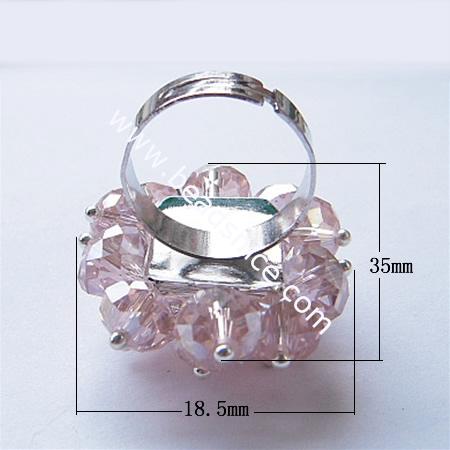 Crystal ring,brass,size:7,flower