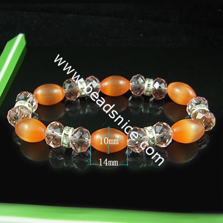 Fashion bracelet,crystal glass ,bead 10x14mm,length 7 inch, Rice,