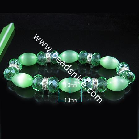 Fashion bracelet,crystal glass ,bead 10x14mm,length 7 inch, Rice,mix-color,