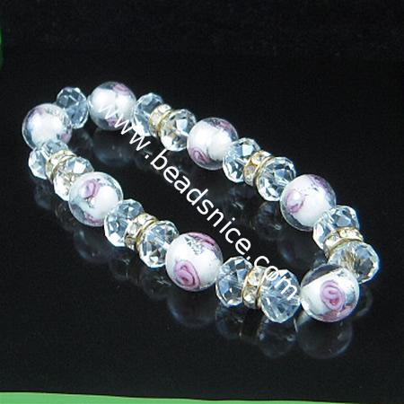Fashion crystal glass  bracelet ,bead 12mm,length 7 inch, Round,