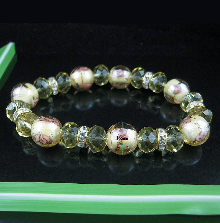 Fashion crystal glass  bracelet ,bead 12mm,length 7 inch, Round,