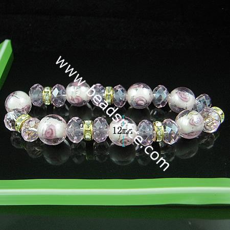 Fashion crystal glass  bracelet ,mix-color,bead 12mm,length 7 inch, Round,