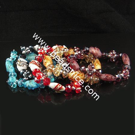Imitated   crystal glass  bracelet ,mix-color,16x20mm,length 7 inch,flower,