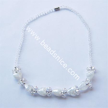 Imitated  crystal glass necklace with magnetic clasp,faceted roundel, 5mm wide,heart 15x15mm,length 18 inch,