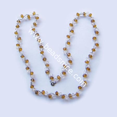 Fashion imitated  crystal glass necklace with brass clasp,faceted roundel, bead 5x8mm,length 30 inch,