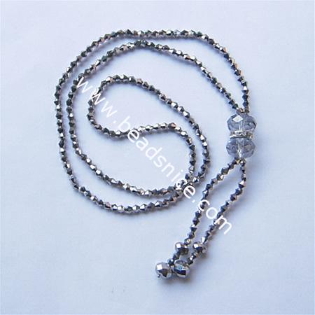Necklace with brass clasp,imitated  crystal glass,faceted roundel, bead 4mm,length 26 inch,pendant 5 inch,15.5x11.5mm,