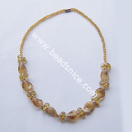 Imitated  crystal glass necklace with magnetic clasp,faceted roundel, bead 4mm,length 19 inch,17x19.5mm,