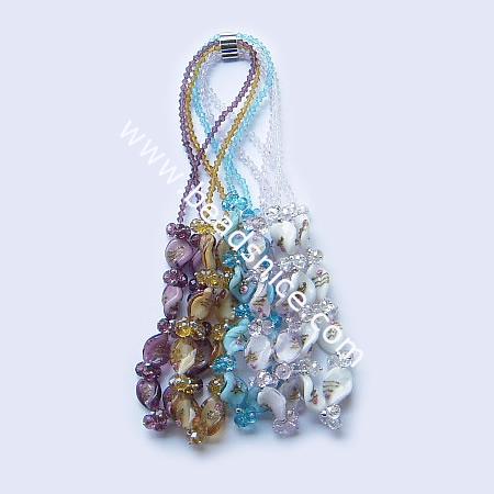 Imitated  crystal glass necklace with magnetic clasp,mix-color,faceted roundel, bead 4mm,length 19 inch,17x19.5mm,