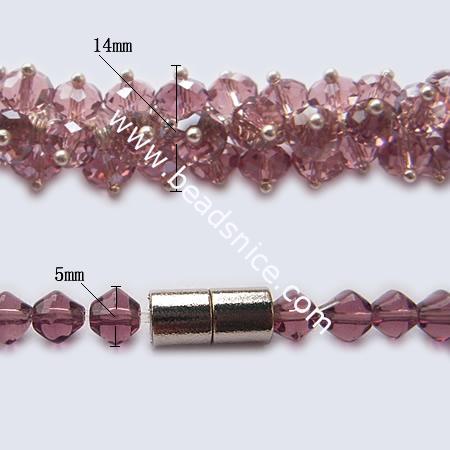 Jewelry necklace imitated  crystal glass with magnetic clasp,mix-color,faceted roundel, bead 5mm & 14mm,length 17.5 inch,