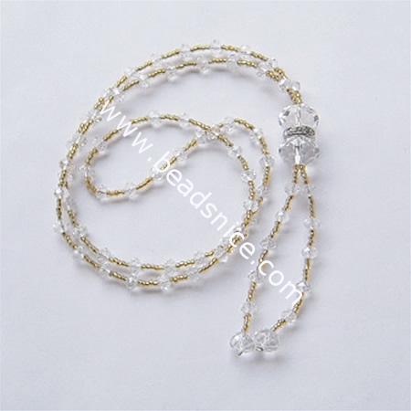 Imitated  crystal glass necklace,faceted roundel, bead 4x6mm & 12x16mm,length 24 inch,pendant 4.5 inch,
