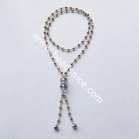 Imitated  crystal glass necklace,faceted roundel, bead 4x6mm & 12x16mm,length 24 inch,pendant 4.5 inch,