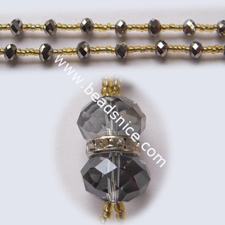 Imitated  crystal glass necklace,faceted roundel, mix-color,bead 4x6mm & 12x16mm,length 24 inch,pendant 4.5 inch,
