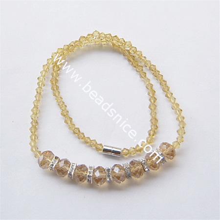 Fashion imitated  crystal glass necklace with brass clasp,faceted roundel, bead 5mm & 10x7.5mm,length 17 inch,