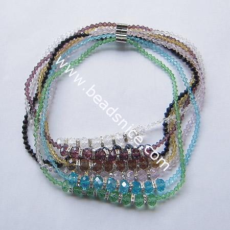 Fashion imitated  crystal glass necklace with brass clasp,faceted roundel, bead 5mm & 10x7.5mm,length 17 inch,mix-color,