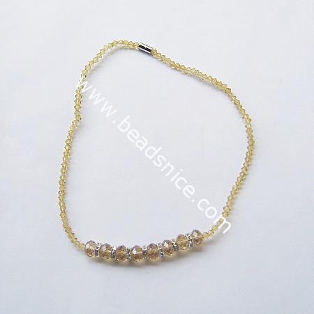 Imitated  crystal glass necklace with magnetic clasp,faceted roundel, bead 5mm & 10x7.5mm,length 17 inch,