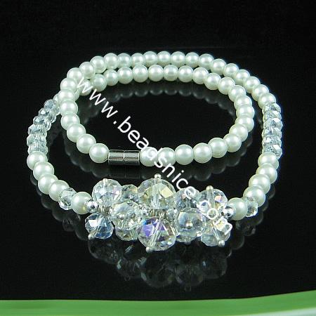 Fashion necklace,imitated  crystal glass with magnetic clasp,faceted roundel, bead 6x5.5mm & 10mm,length 17 inch,