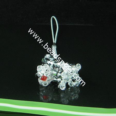 Cell phone strap with crystal, 33x27mm,length 3.5 inch,animal,
