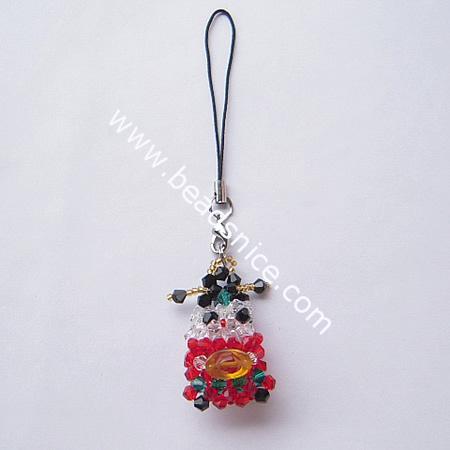 Fashion cell phone strap with  crystal,43.5x30.5x24.5mm,4.5 inch,
