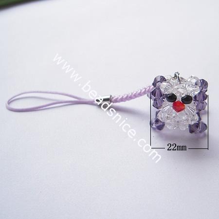 Fashion cell phone strap with  imitated  crystal,22.5x21x22mm,3.5 inch,animal,
