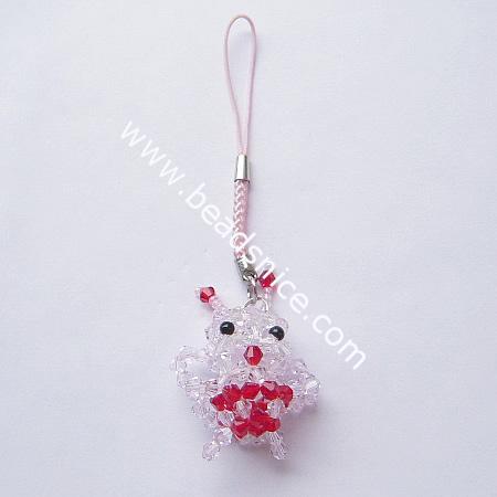 Fashion cell phone strap with  imitated  crystal,44x36x20mm,4.5 inch,animal,