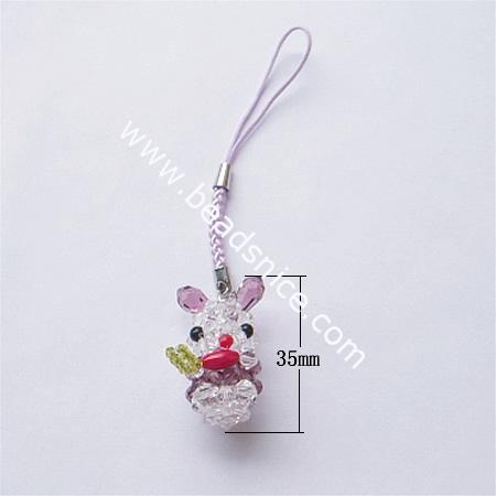 Fashion cell phone strap with imitated  crystal,35x30x16.5mm,4 inch,animal,
