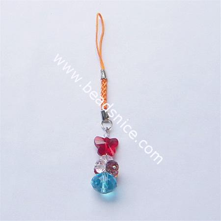 Cell phone strap with imitated  crystal,14.5x11.5mm & 12x15mm,4.5 inch,animal,