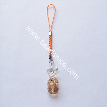 Cell phone strap with imitated  crystal,14.5x11.5mm & 12x15mm,4.5 inch,animal,