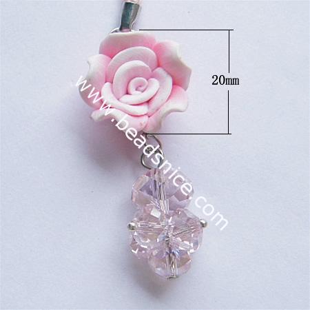Cell phone strap with imitated  crystal,flower 20mm,12mm thick,4 inch,