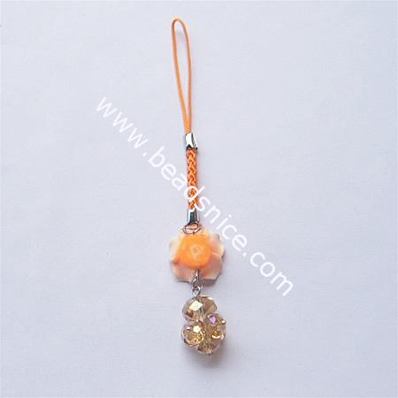 Cell phone strap with imitated  crystal,flower 20mm,12mm thick,4 inch,