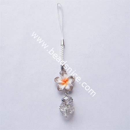 Cell phone strap with imitated  crystal,flower 20mm,11mm thick,4.5 inch,