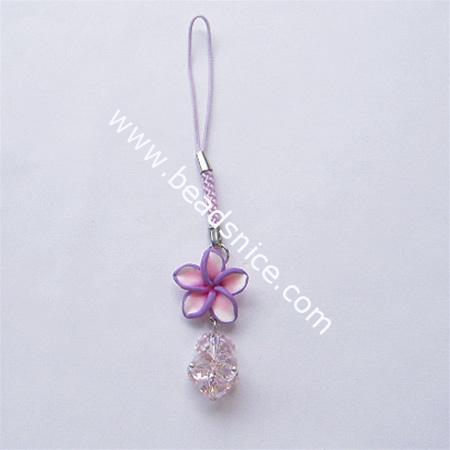 Cell phone strap with imitated  crystal,flower 20mm,11mm thick,4.5 inch,